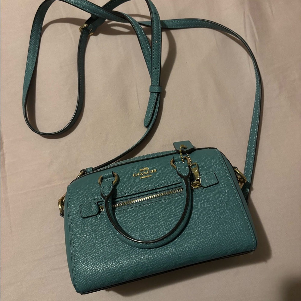 Coach Teal Crossbody Mini Satchel with Gold Hardware